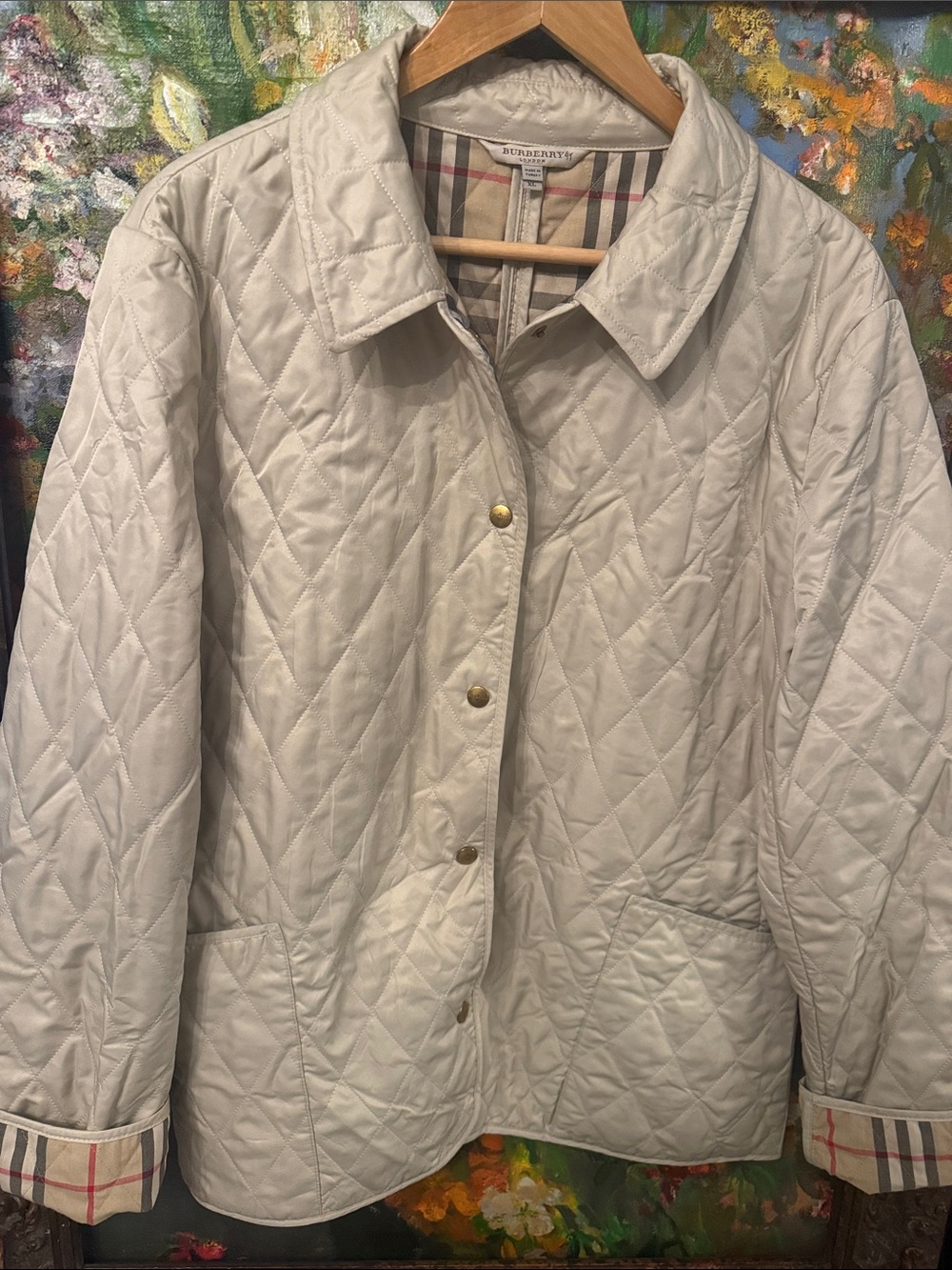 Burberry Quilted Light Cream Snap-Front Jacket